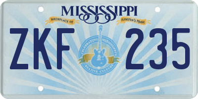 MS license plate ZKF235