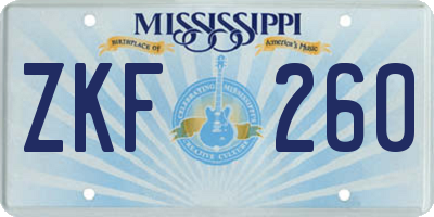 MS license plate ZKF260
