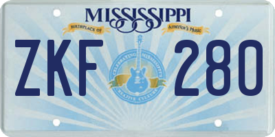 MS license plate ZKF280