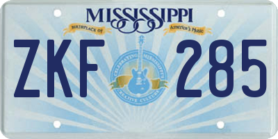 MS license plate ZKF285