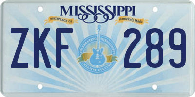 MS license plate ZKF289