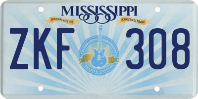 MS license plate ZKF308
