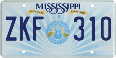 MS license plate ZKF310