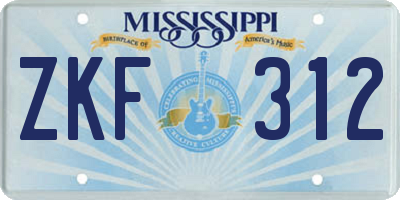 MS license plate ZKF312