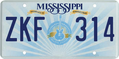MS license plate ZKF314