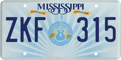 MS license plate ZKF315