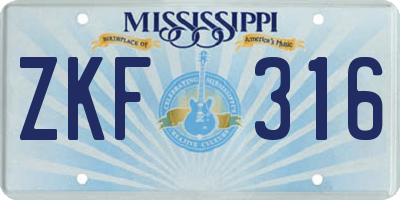 MS license plate ZKF316