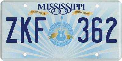 MS license plate ZKF362