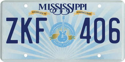 MS license plate ZKF406