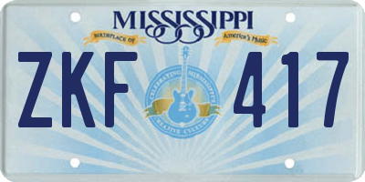 MS license plate ZKF417