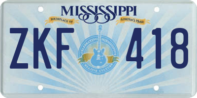 MS license plate ZKF418