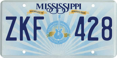 MS license plate ZKF428