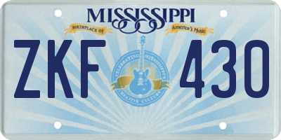 MS license plate ZKF430