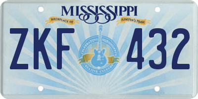 MS license plate ZKF432