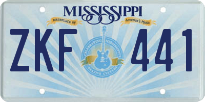 MS license plate ZKF441