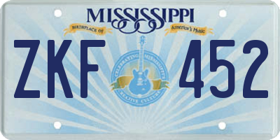 MS license plate ZKF452