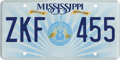 MS license plate ZKF455