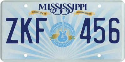 MS license plate ZKF456