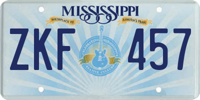MS license plate ZKF457