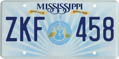 MS license plate ZKF458