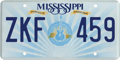 MS license plate ZKF459
