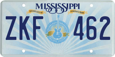 MS license plate ZKF462