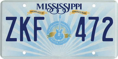 MS license plate ZKF472