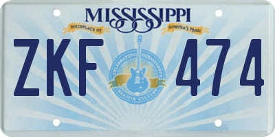 MS license plate ZKF474