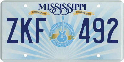 MS license plate ZKF492