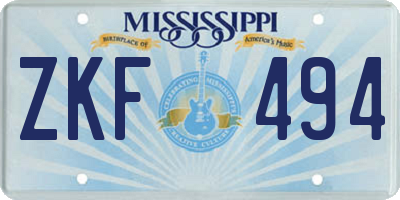 MS license plate ZKF494