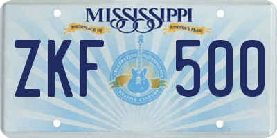 MS license plate ZKF500