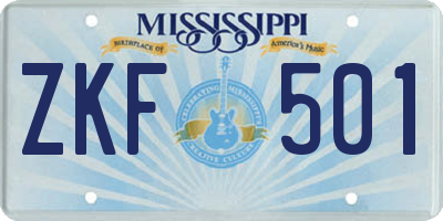 MS license plate ZKF501