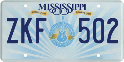 MS license plate ZKF502