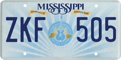 MS license plate ZKF505