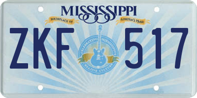 MS license plate ZKF517