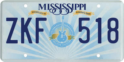 MS license plate ZKF518