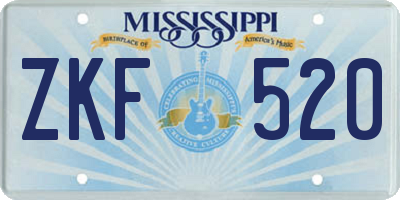 MS license plate ZKF520