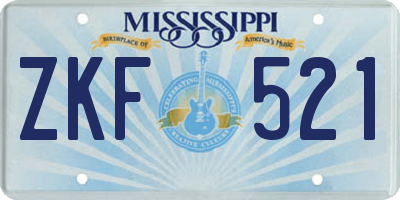 MS license plate ZKF521
