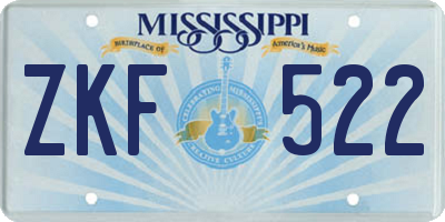 MS license plate ZKF522