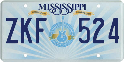 MS license plate ZKF524