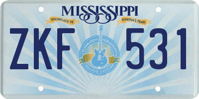 MS license plate ZKF531