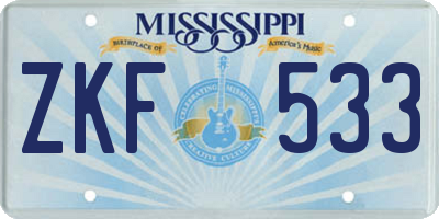 MS license plate ZKF533