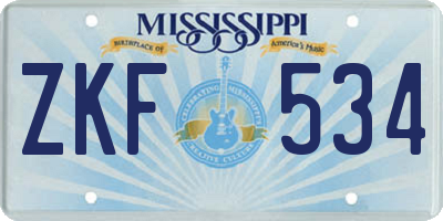 MS license plate ZKF534