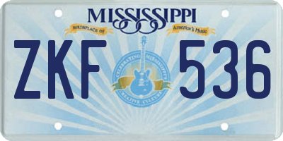 MS license plate ZKF536