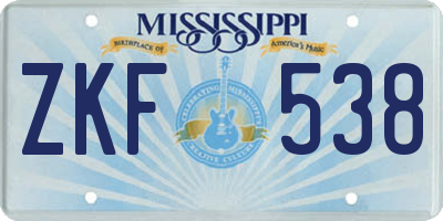 MS license plate ZKF538