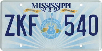 MS license plate ZKF540