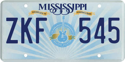 MS license plate ZKF545