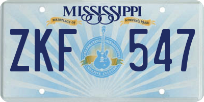 MS license plate ZKF547