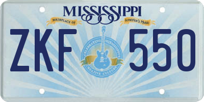 MS license plate ZKF550