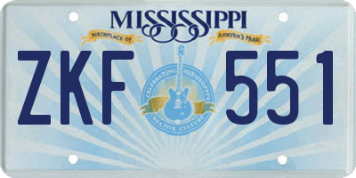 MS license plate ZKF551
